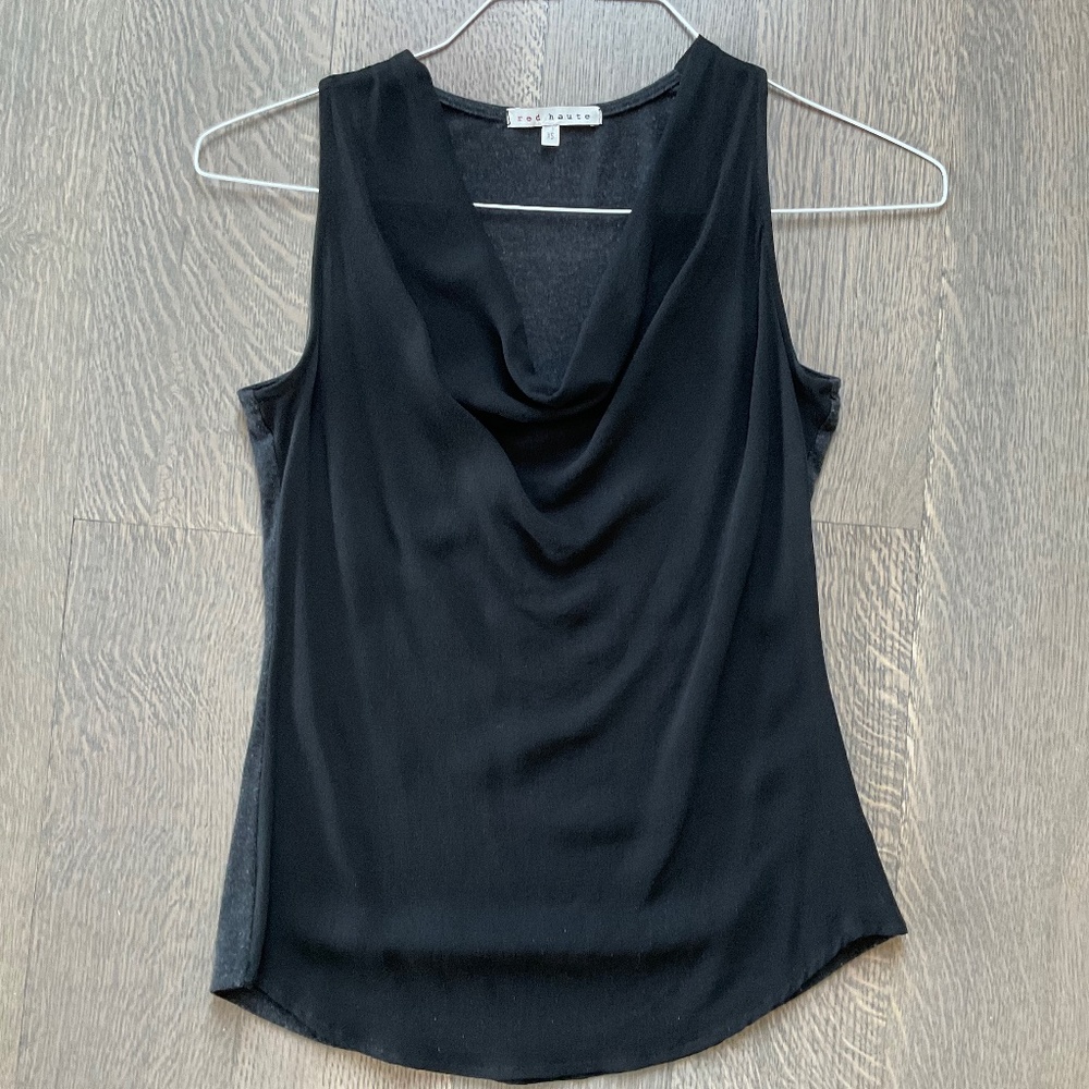 Red Haute sleeveless drape front top